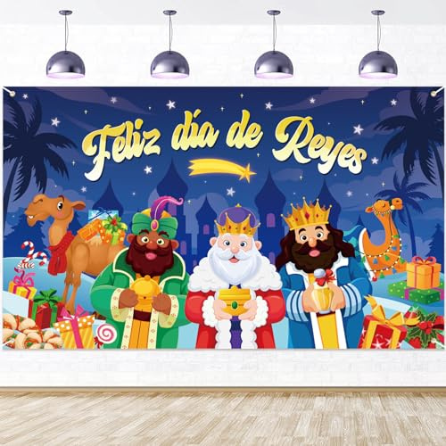 DPKOW Feliz día de Reyes Pancarta para Reyes Magos Decoración Navidad, Pancarta de Fondo para Interior Exterior Reyes Magos Cartel Pared Casa Decoración, 185 * 110cm