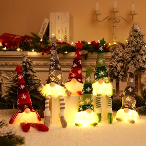 Anyingkai 6 Stück Leuchtende Weihnachtswichtel,Weihnachten Deko Wichtel,Weihnachten Wichtel mit Licht,Wichtel Figuren mit LED,Wichtel Figuren Plüsch Dekorationen für Weihnachtsdeko Innen (6PCS)