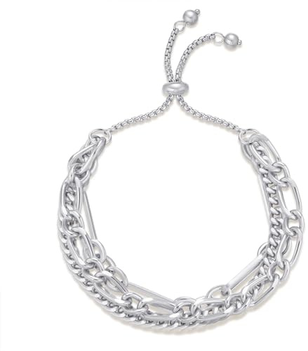ENSKEFEN 14 Karat Gold Silber Armbänder für Damen Schiebearmreifen Verstellbares Schiebearmband Armreifarmbänder für Damen Zierliches Manschettenarmband Mehrlagiger Inimalistischer Schmuck