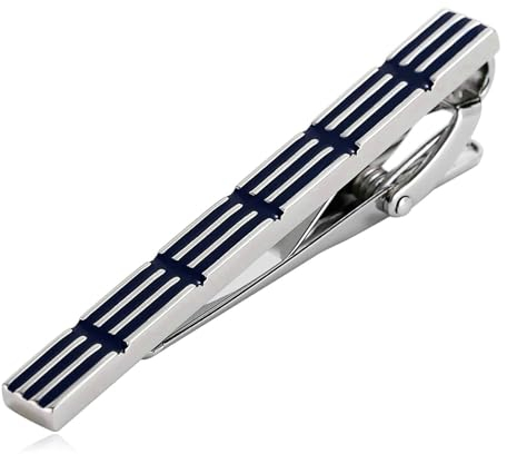Dsnyu Krawattennadel Edelstahl, Krawattenklammer Silber Blau Rechteckige Streifenlinien Hemd Anzug Herren Schmuck für Geburtstag Hochzeit