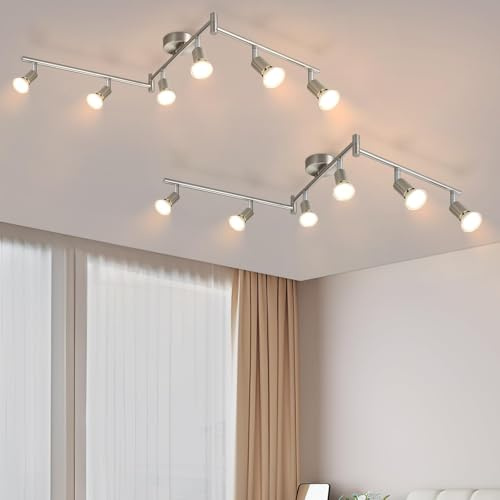 Glitzerlife LED Deckenstrahler 6 Flammig Deckenlampe 2ER Deckenleuchte | Modern GU10 Deckenspot Schwenkbar 330° Drehbar Spot Strahler Lampe Edelstahl Decke Wohnzimmer Schlafzimmer Innen