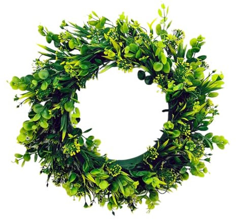Künstliche Eukalyptus Kränze für die Haustür 42 cm Frühlings Sommer Kranz Ganzjährig Dekokranz Eukalyptus Schleierkraut Türkranz für Wände Fenster Veranda Bauernhaus Terrasse Partydekoration (C)