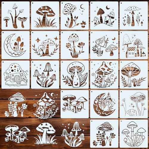 BFJ Mushroom Stencils for Painting 15cm Reusable Stencils Craft 20pcs for Fabric Wood Furniture Floors Wall Home Decor