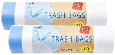 Xcdhemde® 20PCS Sacchi Spazzatura 50L, LxH: 70x75cm, Bianco, Polietilene-Sacchetto Della Spazzatura, UE Adatto per la Maggior Parte dei Medi ''50L'' Pattumiera(2 Rotoli, 10 per Rotolo)