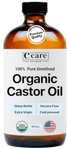Castor Oil 100% Pure Organic Cold Pressed Unrefined Glass Bottle | USDA Certified Organic | Hexane Free Extra Virgin | for Hair Growth Eyebrows Eyelashes Skin and Castor Oil Pack Wrap | 16oz