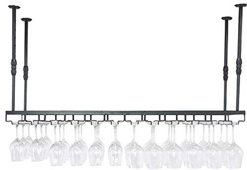 Deckenregal Decken Weinregal Schwarze Weinregale an der Decke, Höhenverstellbar, industrielle Weinhalter aus Metall, Stemware-Kelche, Weinflaschenhalter aus Eisen, hängendes Weinglasregal, für Bars,