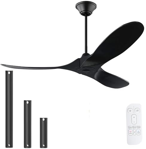 MSHENUED Ventilador de techo de 3 aspas con mando a distancia/Funciones Verano Invierno, Silencioso/Temporizador 1/4/8h/ Función Memoria (Ventilador de techo negro sin luz, 178CM)