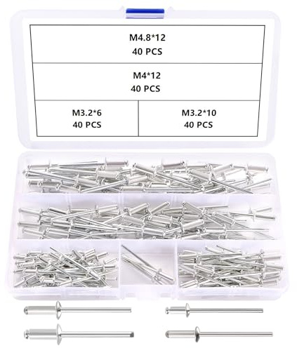 YIXISI 160 PCS 4 Sizes M3.2 / M4 / M4.8 Dome Blind Rivet Kit, Metal Rivets Pull Pop Rivets, Aluminium Pop Rivets Large Flange, for Fixing Component Construction Fasteners Furniture