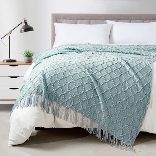 BOURINA Aqua Überwurfdecke, 127 x 178 cm, Jacquard-Argyle-Überwurf, strukturiert, einfarbig, weich, Überwürfe und Decken für Sofa oder Bett, gestrickte dekorative Decke