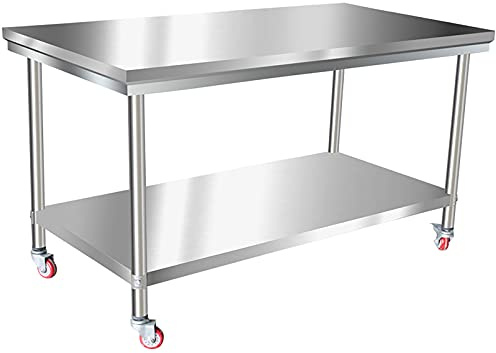 Stainless Steel Work Table Commercial Kitchen Work Table Heavy Duty Prep Worktable with 4 Casters (Wheels) for Restaurant, Home and Hotel Rack