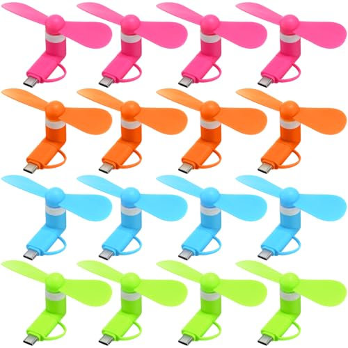 Aurelema 16 Pack Mini Cell Phone Fan 2-in-1 USB C Cooling Mini USB Fan Compatible with Type C, Android Smartphone, Tablet Portable and Powerful Summer Accessories, 4 Colors
