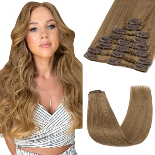 SEGOHAIR 8 PCS Clip in Extensions Echthaar, 14 Zoll Dünne Vollkopf Echthaar Extensions – Gerade Echthaar Extensions Clip– Kastanienbraun (60g) für perfekt Haarextension Clips Echthaar