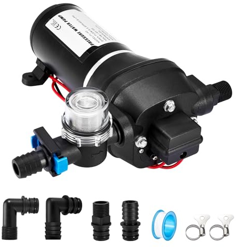Pindex DC 12V High Pressure Diaphragm Water Pump 40 PSI 2.8 Bar 20.8 L/min | Self Priming Boat Water Pressure Diaphragm Pump, for Campervan Motorhome, for Boat Caravan Garden Camp Flushing