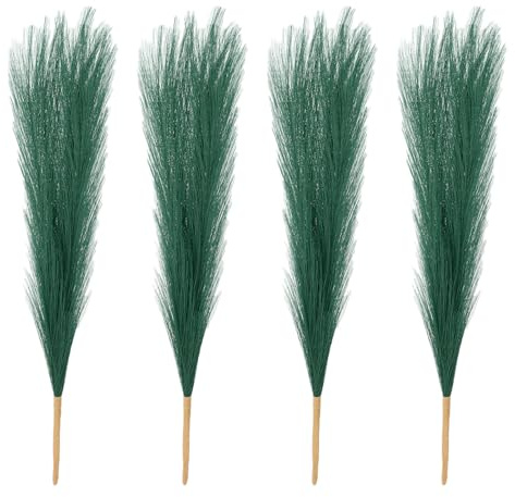 PATIKIL 17 Pulgadas de Hierba de Pampas Falsa, 4 Piezas de Decoración Boho para el Hogar Tallos Esponjosos Artificiales para Arreglos de Flores de Boda Fiesta en Jarrón,Verde Oscuro