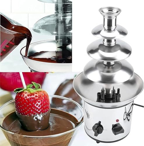 LABLADUO Chocolate Fountain, 4 Tiers Chocolate Fountain, Stainless Steel/Choc Fondue Fountain, Buffet Heater Machine, 1.8kg Capacity, Easy to Assemble