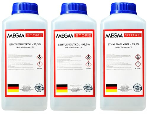 Megaa store Ethylenglykol 99,5% | 1L bis 20L | Kühlmittel Solarflüssigkeit Kühlsystem Heizungs- Solar- Klimaanlagen- und Wärmepumpen Installationen