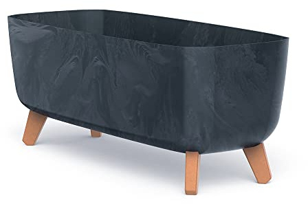 Tymar Blumentopf rechteckig mit Füßen Übertopf mit Beinen Blumenkübel länglich außen (Beton Anthrazit; 40 cm)