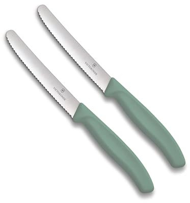 Victorinox Cuchillo de mesa Swiss Classic, 2 unidades, color verde menta, fabricado en Suiza, ideal también como cuchillo de desayuno
