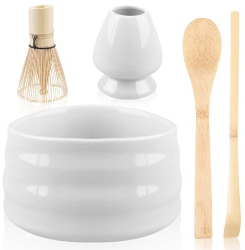 Juego de té matcha, juego de escoba matcha con batidor de matcha, soporte para escoba, cuenco matcha de cerámica, 2 cucharas de matcha, accesorios matcha, regalo para ceremonia de té completa,