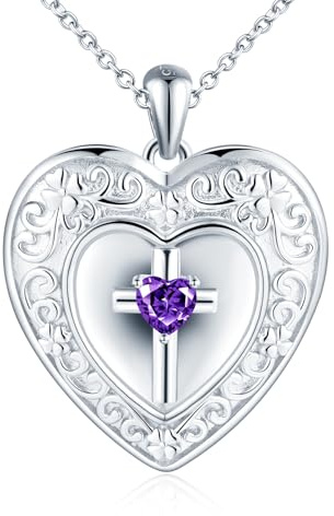 MICMIF Argento 925 Foto Medaglione Cuore con Croce Zirconia Collana Donna Ciondolo Portafoto Personalizzata, Collana Locket Vinatge Apribile per 2 Foto, Catena 45+5cm per Donne Ragazze Mamma