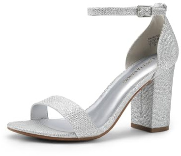 DREAM PAIRS Chaussures pour femme avec talon bloc, bout ouvert, sangle de cheville, 8,9 cm, pour fêtes, rendez-vous et mariages, argent, 41 EU