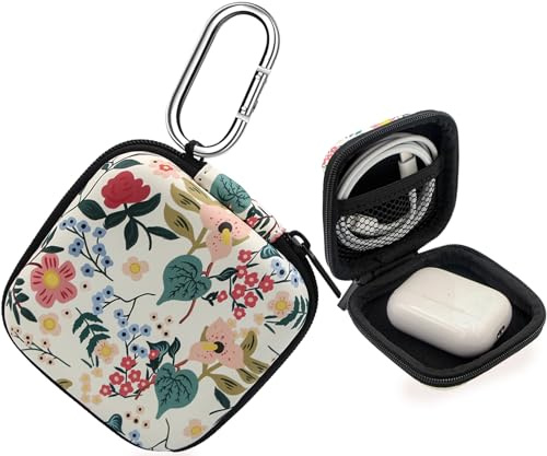Bavane Earbud Case,Headphone Organizer Earbud Storage Bag, Hard EVA Shockproof Cover Carrying Case with Carabiner Clip Compatible with AirPods 4 Pro 2nd /3/2/1 Bose Galaxy Buds (Flower)