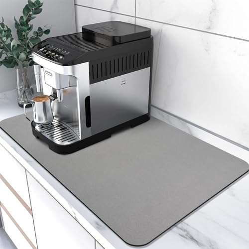 Tapis de café Tapis de séchage super absorbant Accessoires pour bar à café avec support en caoutchouc imperméable à l'eau (Gris,31×17)