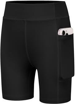 Arshiner Girls Cycling Shorts Kids Sports Short Leggings Black Children Breathable High Waist Gym Shorts with Pocket 11-12 Years