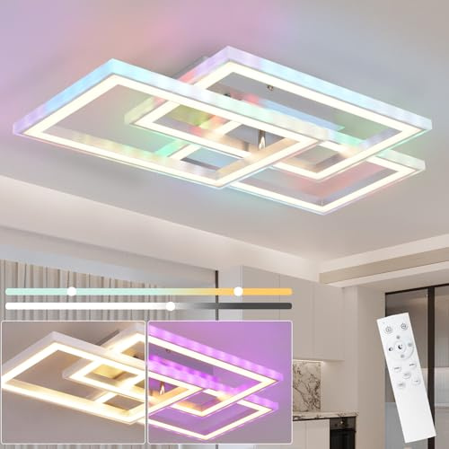 Homefire Deckenleuchte LED Deckenlampe Schlafzimmer 45W RGB Farbwechsel | Dimmbar Wohnzimmerlampe mit Fernbedienung Schlafzimmerlampe Modern Küchenlampe Eckig Deckenleuchten für Esszimmer Küche