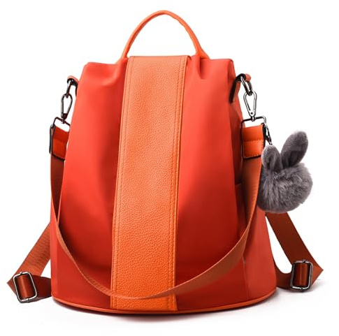 CHARMORE Damryggsäck vattentät nylon skolväskor stöldskydd dagsryggsäck axelväskor, Orange-large, L