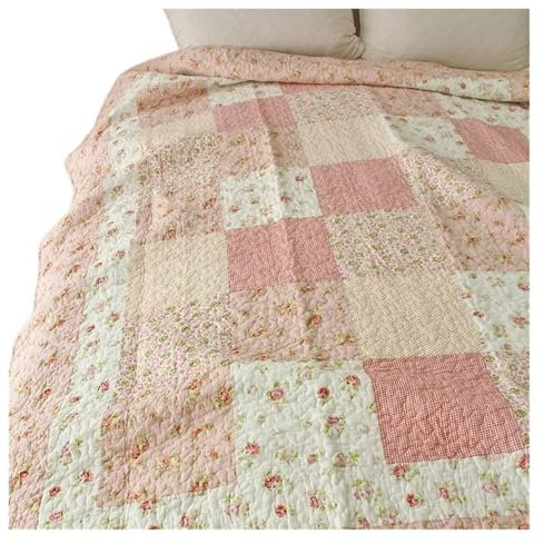 SHBHWS Copriletto Copriletto Trapuntato in Cotone Floreale sul Letto Coperta Trapuntata Patchwork Coperta Imbottita for la casa Microfibra Trapuntato Copriletto(Pink)