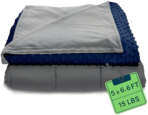 LOFERMA Gewichtete Decke für Erwachsene – 15 LB Queen Size, Kühl- und Heizfunktion, 100% Baumwolle, große Decke mit Glasperlen, maschinenwaschbar, 60 x 80, Navy Blau