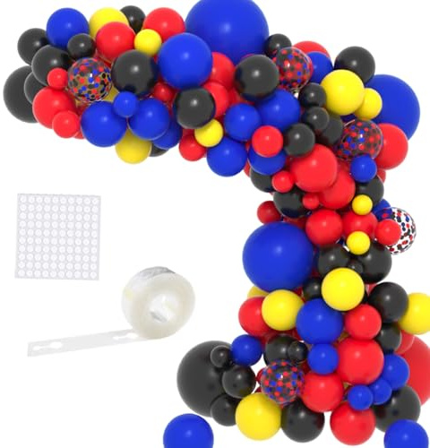 Rot Gelb Blau Schwarz Ballongirlande Bogen Kit - Rot Blau Schwarz Gelb Ballons Hero Geburtstag Dekorationen für Hero Videospiel Geburtstag Graduierung Zirkus Party Deko