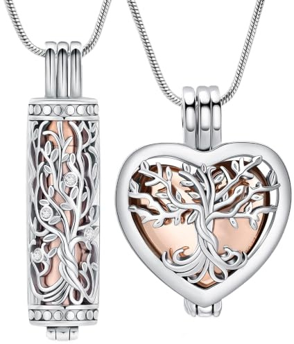 VCCWYQK Tree of Life Heart Urn Necklace for Ashes for Women Men Stainless Steel Cremation Jewelry Keepsake Memorial Lockets for Loved One Ash Holder
