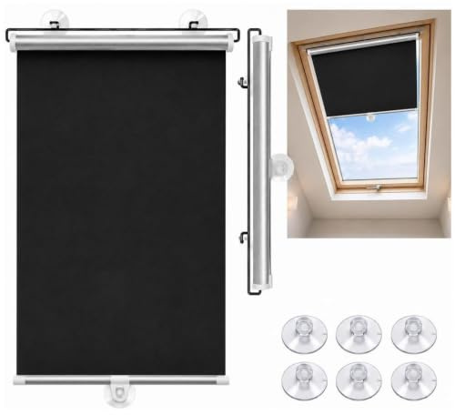 Rollo ohne Bohren, 99 % Verdunkelung, UV-Schutz, Wärmeisolierend, Fensterrollo mit Saugnäpfen, thermisch, UV-blockierend, einziehbar, Rollos für Fenster & Autos (45 x 125 cm)