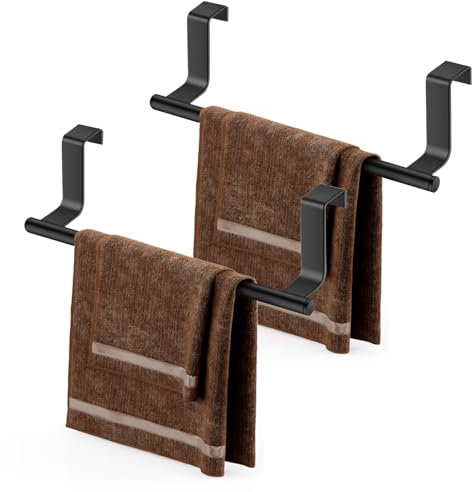 Dunkwckore 2 Pcs Toalleros de Baño sin Taladro, Toalla Barra Acero Inoxidable, Colgador Trapos Cocina para Colgar, Toallero Puertas Soporte para Mueble, Accesorios Cocina Ahorran Espacio, Negro