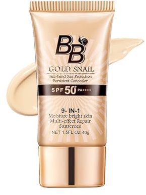 BB Cream Light SPF 50+Sunscreen,Hydrating Full-Coverage Foundation & Concealer,Tinted Moisturizer for Face Women,Brightening BB Cream Foundation,Snail Extracts Color Correcting Sunscreen