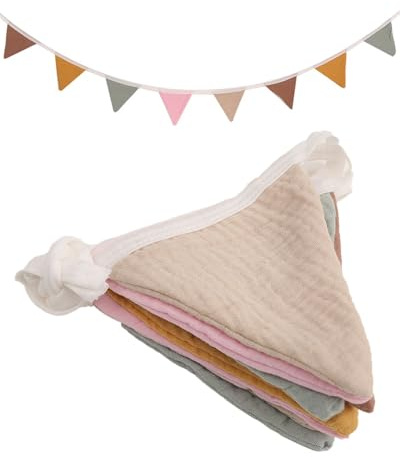 KEMUZ Bandierine per Cameretta dei Bambini, in tessuto di mussola di Cotone, Ghirlanda per la Cameretta dei Bambini, Decorazione da parete, per Compleanno, per Feste, Decorazione da Parete（255 cm）