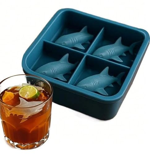 Shark Silicone Ice Mold, 3D Novelty Shark Shape Ice Mould, Funny Shark Ice Cube Molds for Whiskey, Cocktails and Juice, Easy-Release