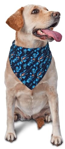 Hundehalstuch für kleine, mittelgroße und große Hunde, Motiv: blaue Flamme, Totenkopf-Motiv, verstellbar, niedlich, dreieckig, Lätzchen, Schal, Taschentuch, Zubehör
