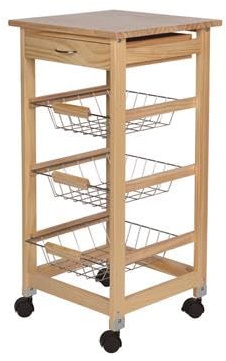 MA MAISON Carrello Salvaspazio da Cucina 37x37x76h cm in Legno 1 Cassetto 3 Cestini - Spostamento, Cesti in Metallo Estraibili, Cucina, Casa, Dispensa, Portafrutta - con Piano d' Appoggio