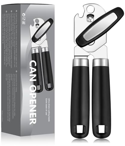 Woobroo Tin Opener Can Manual, Multifunctional Handheld Heavy Duty Can Opener, Stainless Steel Easy Turn Knob Bottle Opener, Kitchen Essentials, Black