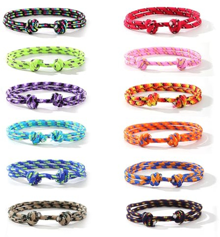 Glamifyr 12 pulseras surferas para mujer, pulsera surfista para hombre, cuerda marina multicolor, cuerda náutica, pulsera ajustable para hombre y mujer