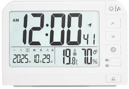 FACAIIO Large Digital LED Wall Clock with Dual Alarm, Calendar, Temperature and Humidity Display, Adjustable Time Format, Backlight for Home or Office, Black