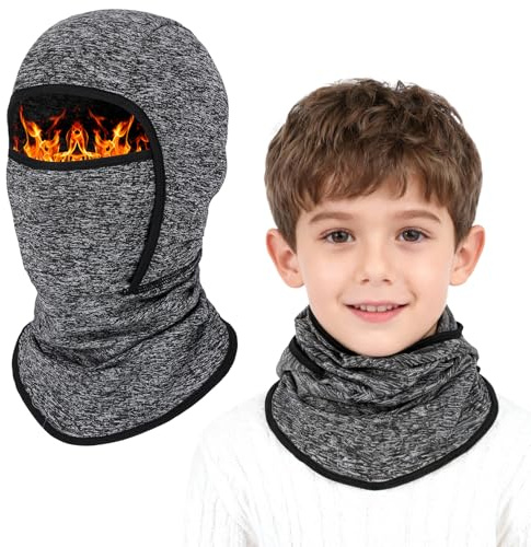 AYPOW Termisk fleecebalaklava för barn i 4-12 år, multifunktionell vindtät varm skidmask cykling heltäckande ansiktsskydd under hjälm hatt med halsvärmare, för pojkar flickor barn utomhussport