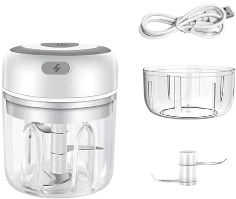Elektrisk vitlökhackare, 250/100ml USB Elektrisk Vitlökshackare - Kraftfull Köttkvarn Och Grönsakskross För Snabb Enkel Matberedare,Mini matberedare(105-2Cups-White)