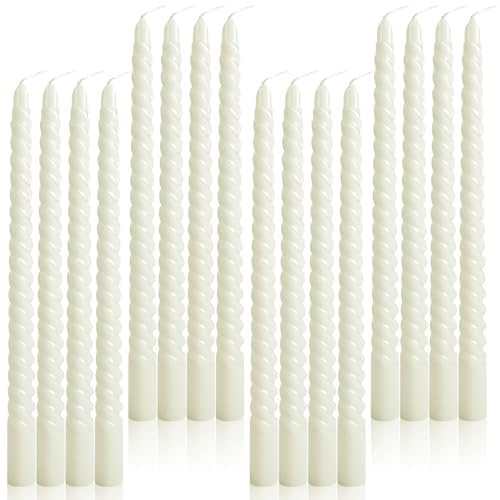 EOGRFW 16 Stück Spiralkerzen, Gedrehte Stabkerzen, Weiß, 25,3 Cm