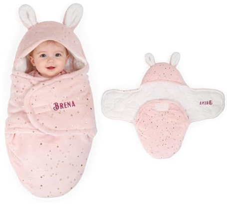 Gaosh Personalisierter Baby Pucksackfür 0-6 Monate, Flanell-Babyschlafsack für Winter, Neugeborenen-Babydecke Swaddle Baby-Grundausstattung, Babygeschenk (Rosa)