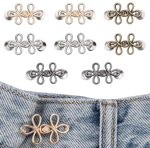 TESGADGETS 8 Pares Pinzas para Ajustar Pantalones, Botones de Jeans, Alfileres de Botón, Ajustables y Sin Costura, para Pantalones Jeans Faldas de Mujer