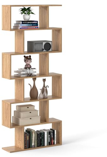 COSTWAY Bücherregal mit 6 Ebenen, Standregal Raumteiler Regal, Büroregal freistehend, Aufbewahrungsregal für Wohnzimmer, Schlafzimmer (Natur,80 x 23 x 192 cm)